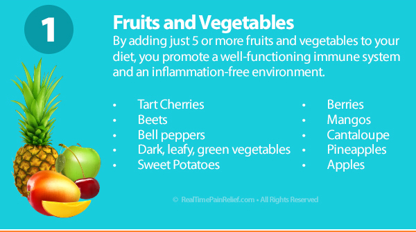 Adding fruits and vegetables to diet will ease arthritis pain.