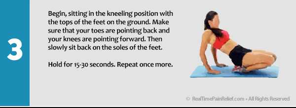 Sitting back on the soles of your feet can relieve pain from shin splits.